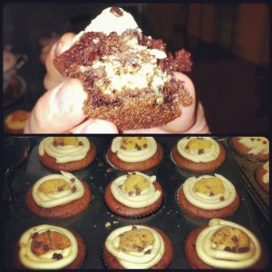 Chocolate chip cookie dough cupcakes