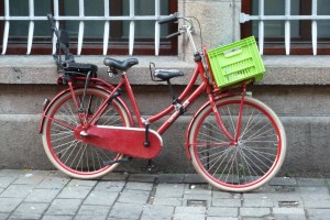 A bicycle in Amsterdam--notice two children can sit on it