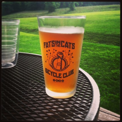 Enjoying a post-race beverage in a new club pint glass