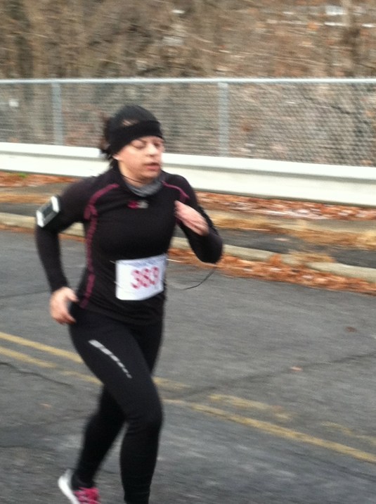 Jen (a mountain biker-turned fellow duathlete- turned runner) close to the finish